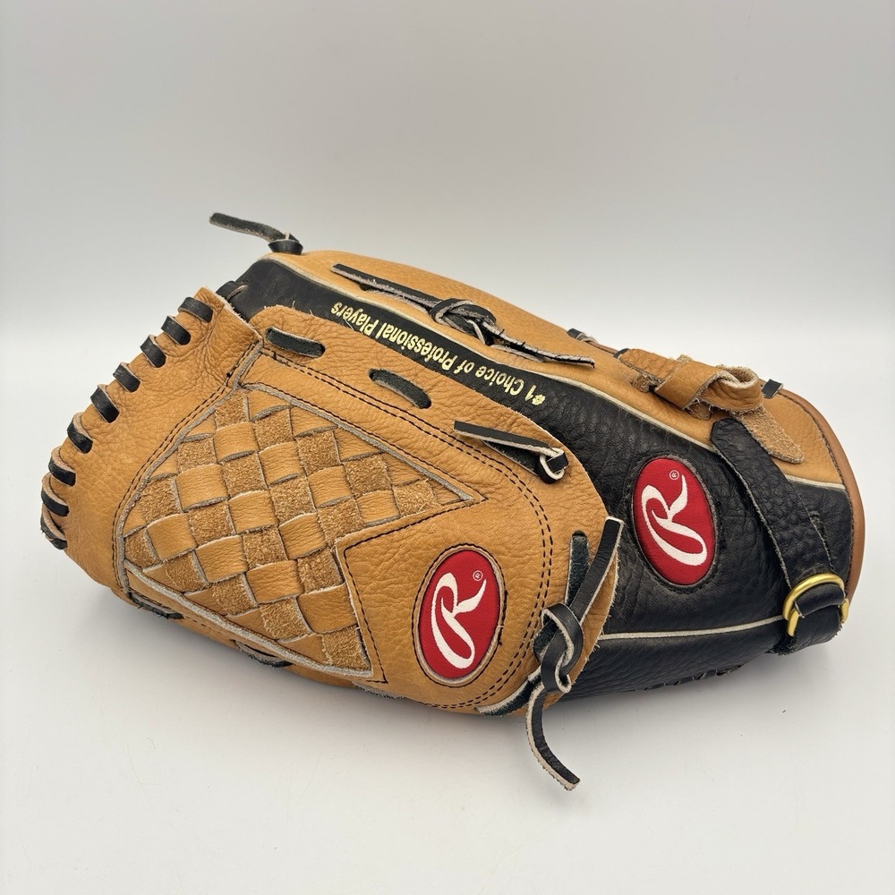 Rawlings RBG4 13 Inch Baseball Glove Tan & Black Leather Soft Tex Lining